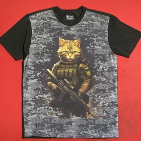 Футболки с полной запечаткой: Котик Захисник, чорна